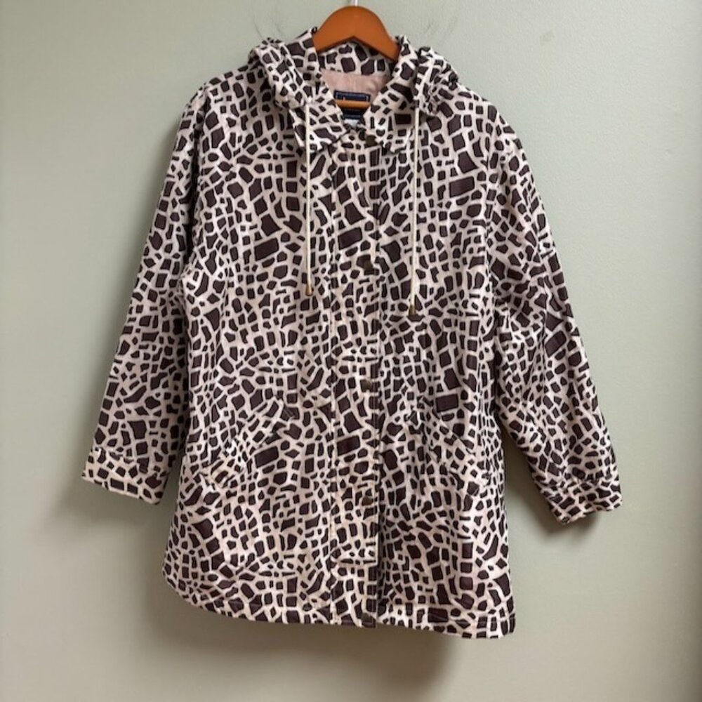VTG Dennis Basso Womens Silk Jacket Animal Print Size XL Removable Hoodโ Classic